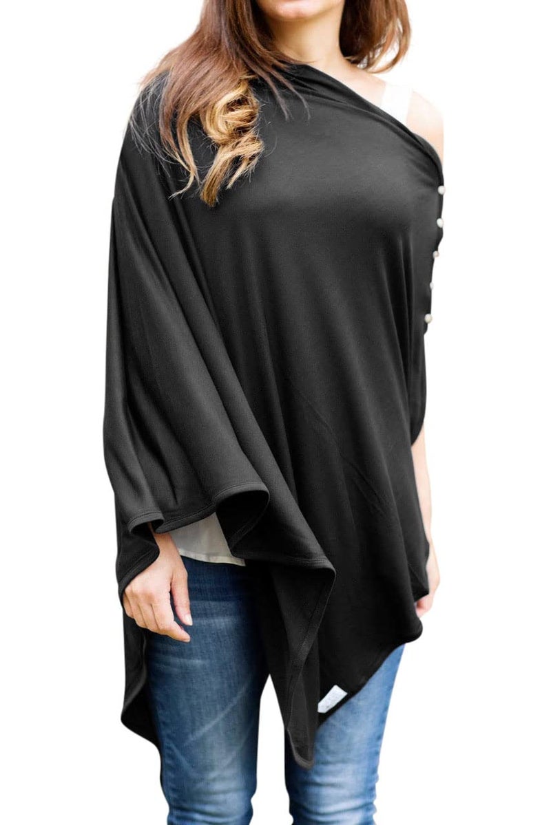 Byrd & Blume Maternity Nursing Cover Breathable Lightweight Breastfeeding Cover Wrap Shawl Scarf Poncho Full 360 (Black, One size) - Image 1